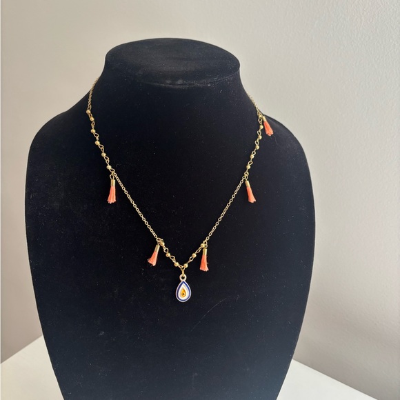 Gold Tassel Necklace with Orange Teardrop Pendant - Picture 4 of 8